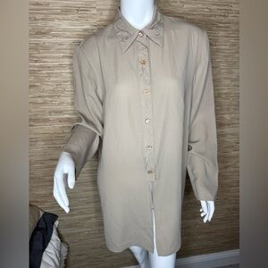 Vintage Long Sleeve Button Front Embroidered Blouse Size M